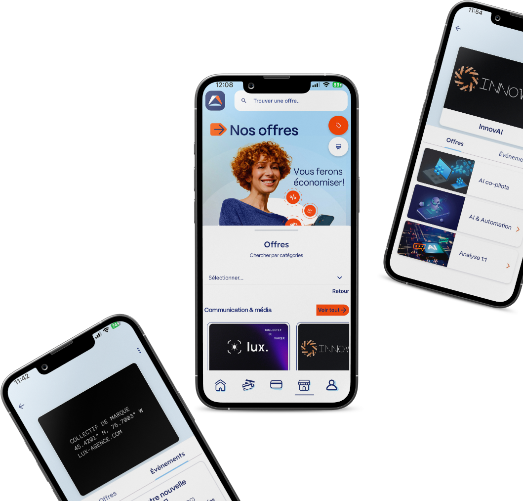 L’application adme affichée sur plusieurs téléphones